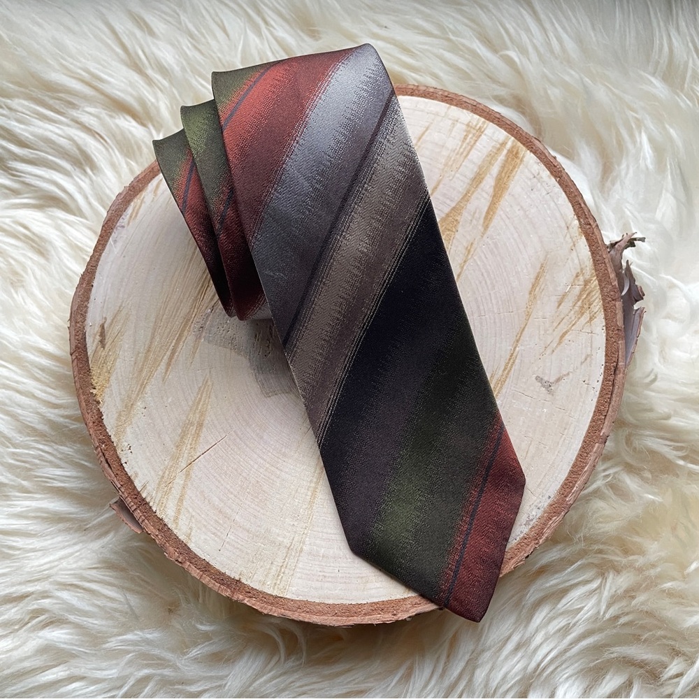 Vintage Pure Silk (Reine Seide) Neck Tie Handmade Earth Tone Stripe EDSOR KRONEN